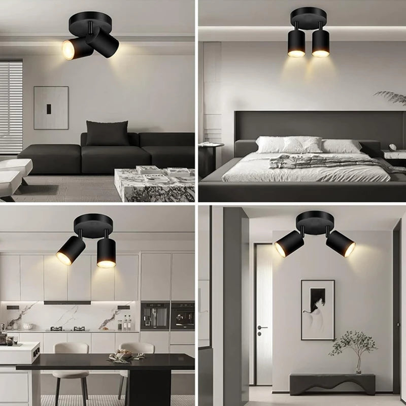 Modern LED Ceiling Light - 350° Rotatable Dual GU10 Wall Light, Black (Energy-Saving) for Hallway, Living Room, Bedroom, Kitchen