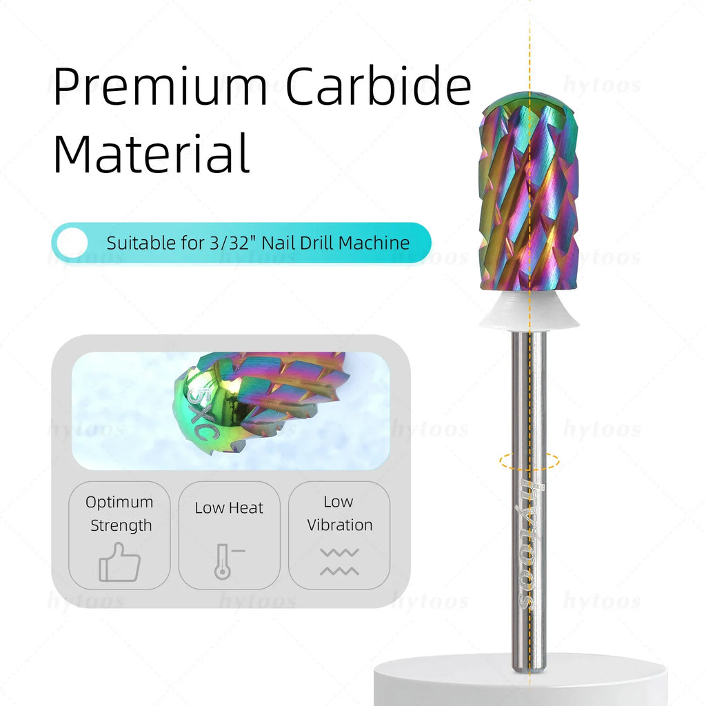 HYTOOS Safety 5XC Carbide Nail Drill Bits TaC Coating Smooth Top Barrel Bit for Thick Gel & Acrylic Removal Pro Manicure Tools