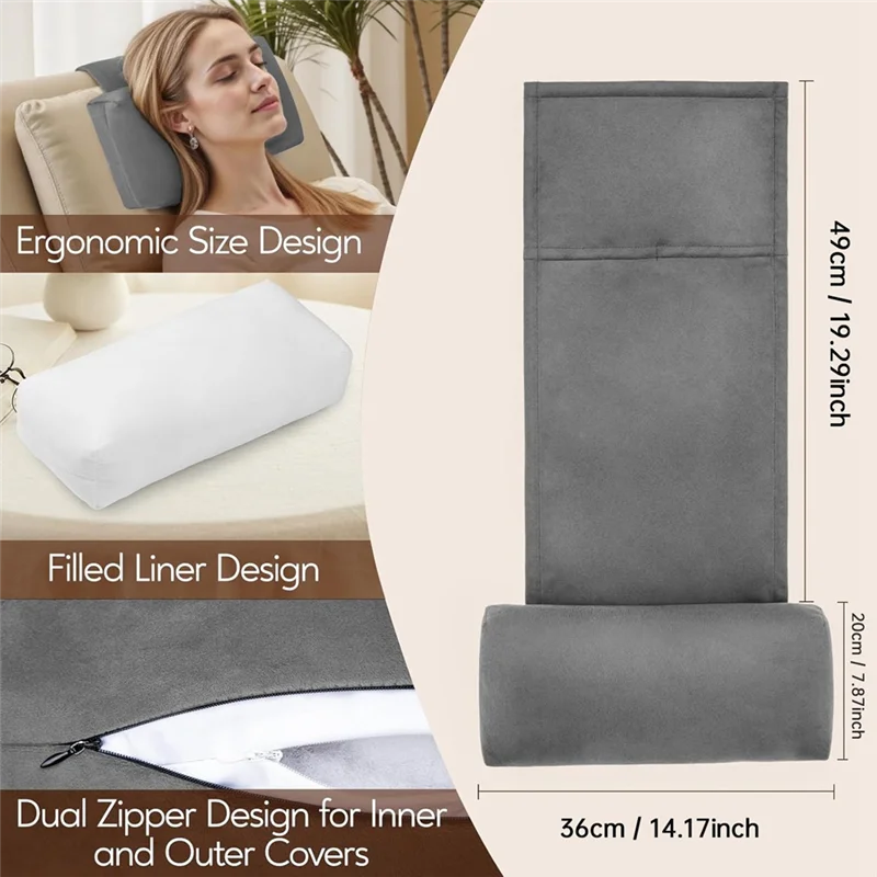 Recliner Headrest Neck Pillow Adjustable Non-Slip Velvet, Black or Gray