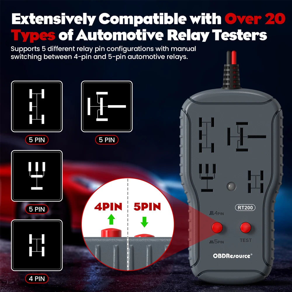 OBDResource 12V/24V Car Relay Tester 4Pin 5Pin Relay Detection Diagnostic Tool Professional Voltage Tester Battery Checker