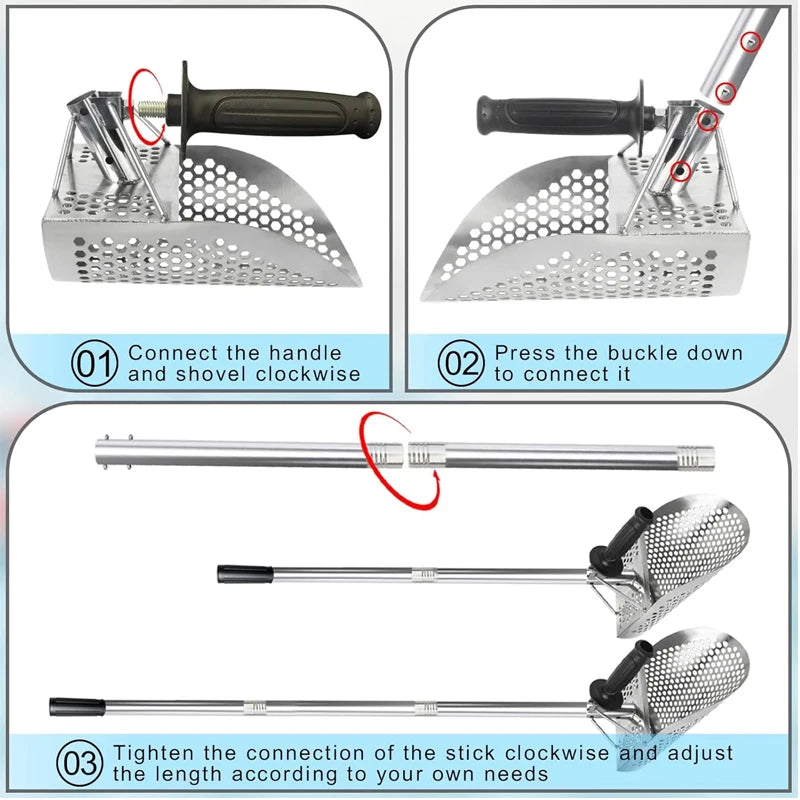 Stainless Beach Sand Scoop Metal Detecting with Handle Tool Fast Sifting Metal Detector Treasure Hunting Shovel Tool