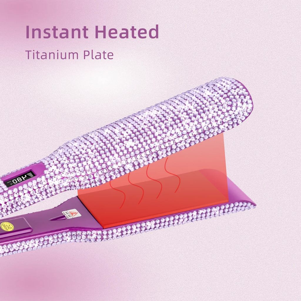 Rhinestones Hair Straightener 240°C Fast Heat 2 Inches Titanium Plate Flat Iron LCD Display Hair Styling Tool For Gift Travel