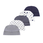 Kiddiezoom Newborn Baby Cotton Beanie Hats 5-Pack, Soft Infant Caps 0-6 Months