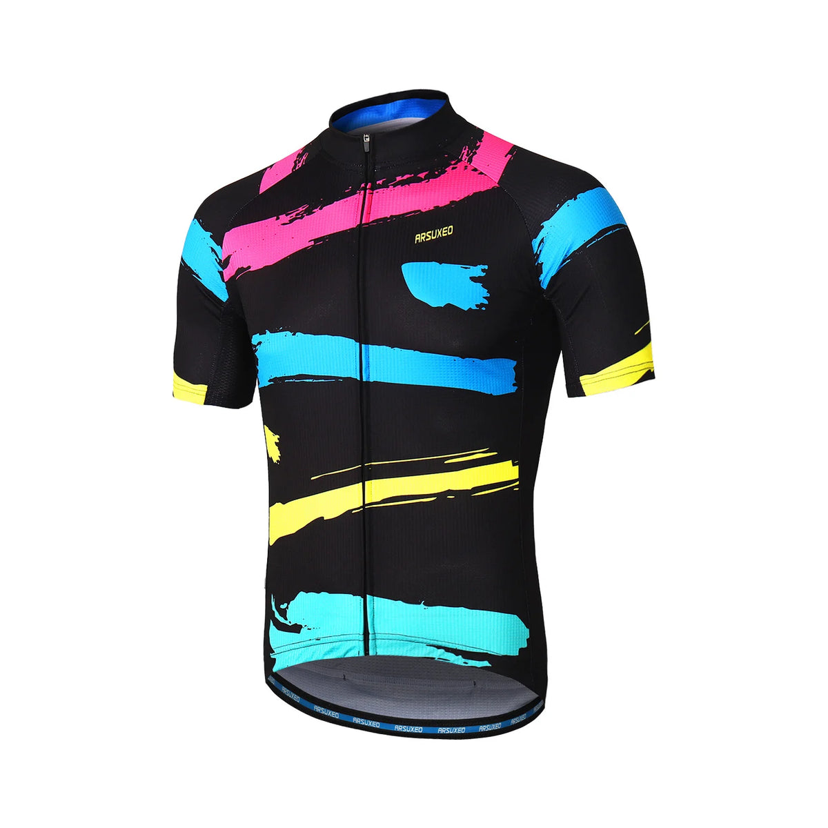 ARSUXEO Men's Cycling Jersey Bicycle Summer Short Sleeves Mountain Bike T-Shirt With Zipper Pockets Reflective Riding Clothing
