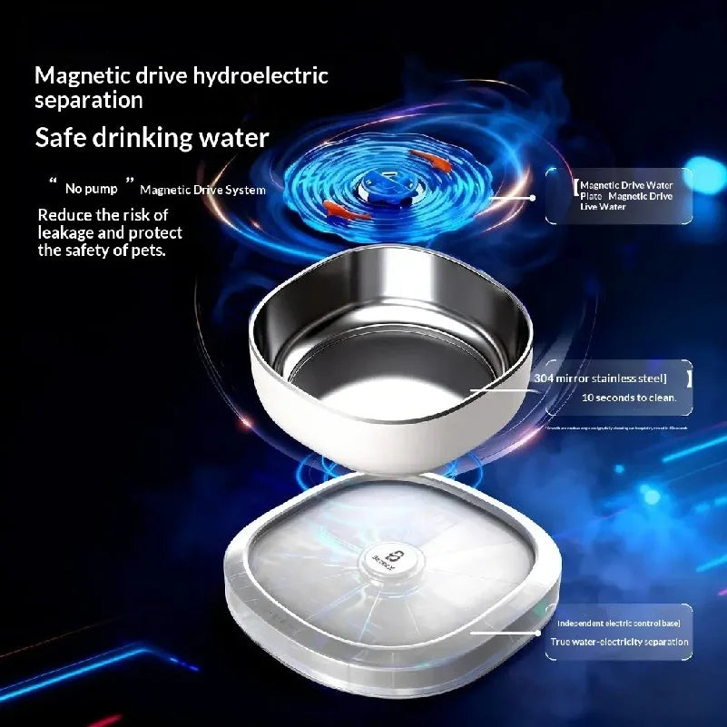 Wireless Cat Water Fountain Magnetic Drive, 100-Day Battery, Ultra Quiet, Filter-Free, 1pc