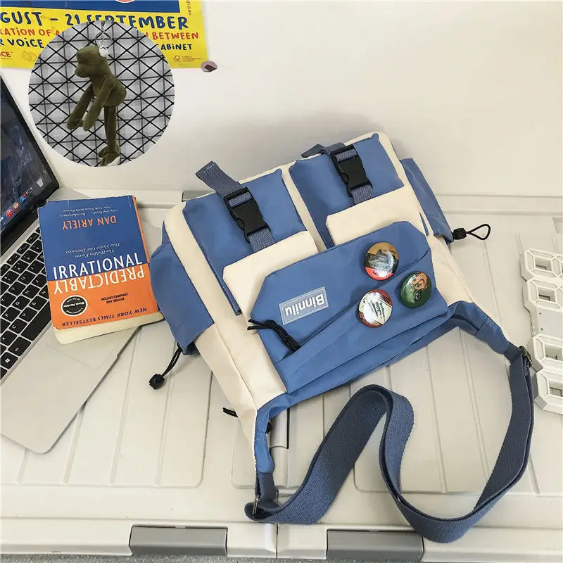 Japanese Simple Messenger Bag Student Nylon Waterproof Canvas Handbag Shoulder Crossbody Bags for Women Men Satchels Bolsas