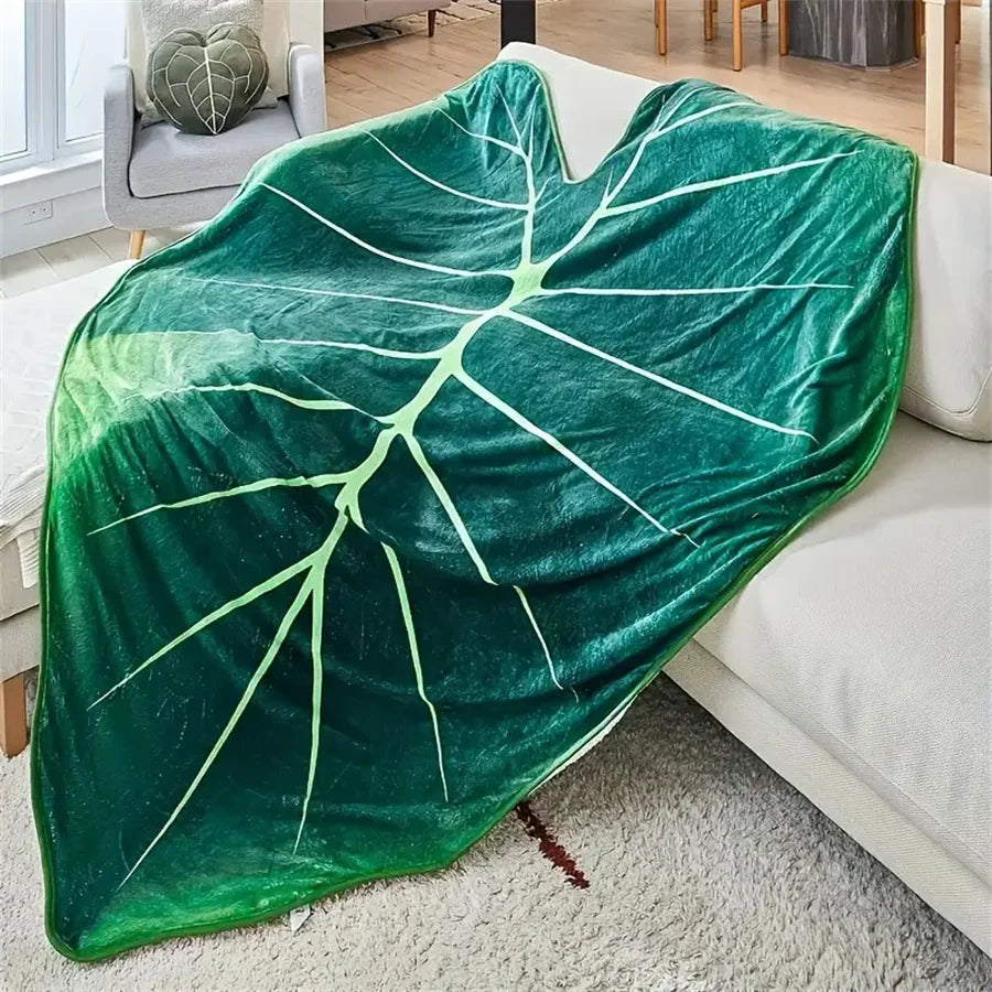 Leaf Pattern Flannel Throw Blanket Green, 115x150cm 150x200cm 180x210cm