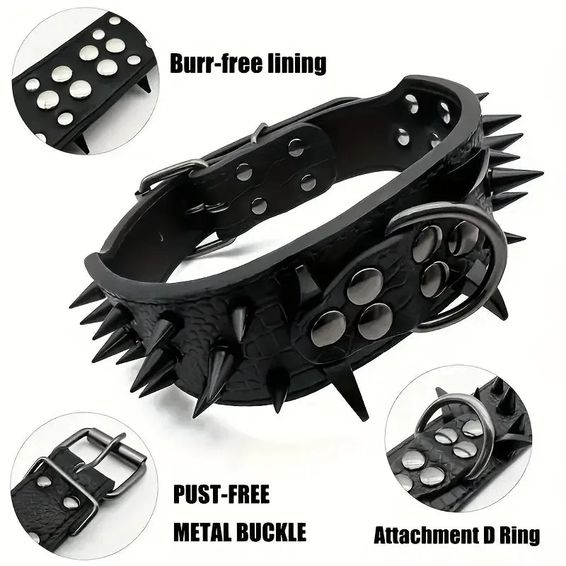 Fashion Anti Bite Rivet Sturdy Pu Leather Pet Collar Bulldog Domineering Adjustable Collar for Medium and Big Dog Pet Supplies