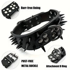 Fashion Anti Bite Rivet Sturdy Pu Leather Pet Collar Bulldog Domineering Adjustable Collar for Medium and Big Dog Pet Supplies