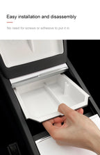 For Tesla Model 3 Highland 2024 Center Control Armrest Box Double-layer Storage TPE+ABS Center Control Layered Tray Container
