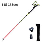 Folding carbon fiber trekking pole quick lock 115-135cm, black/red, 1pc or 2pc