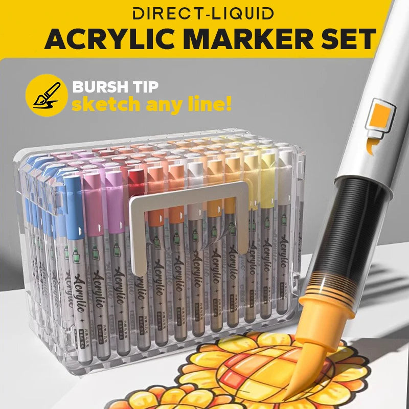 Acrylic Brush Markers Set with Portable Case, Liquid Ink Art Acrylic Paint Markers Set for Art and DIY Craft