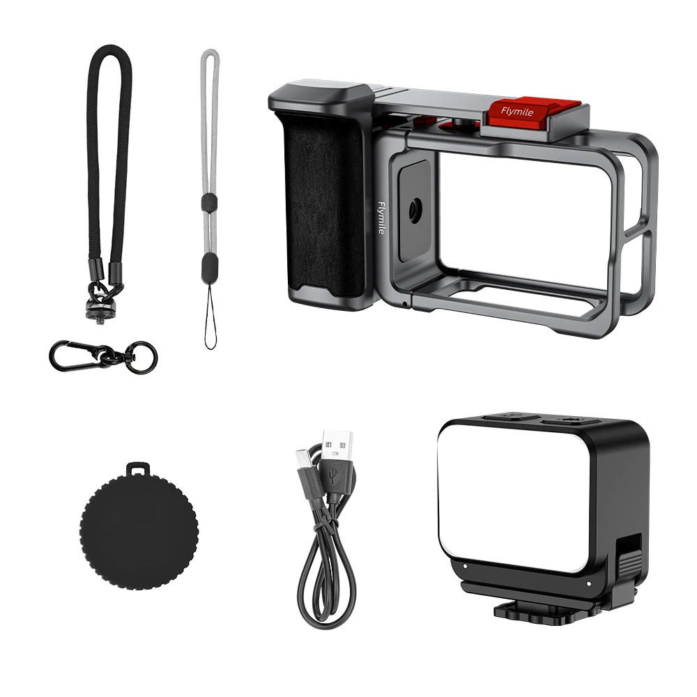 Flymile Action 5 Pro Camera Grip Holder Metal Cage for DJI Action 5 Pro/Action 4 Accessories Shutter Button Photography Handle