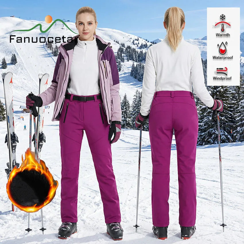 Fanuocetar Thick Warm Fleece Winter Pants Women, Waterproof, Hiking, Trekking, Camping, Skiing, Soft Shell Windproof Trousers