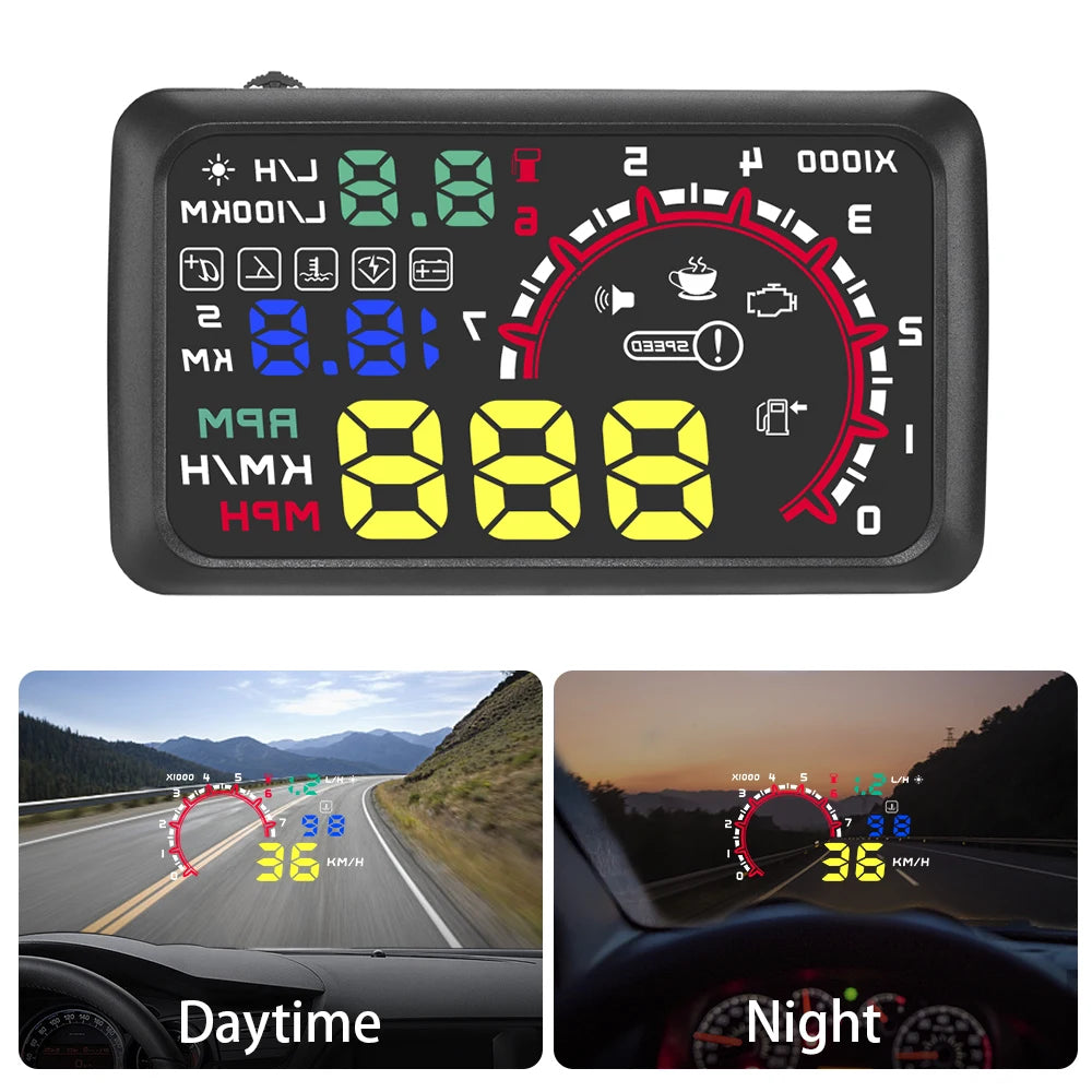 W02 OBD2 Head-Up Display HUD Speedometer Gauge, Voltage & Fuel Consumption Projection