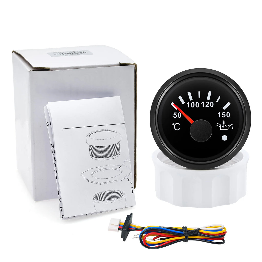Auto Car Boat 2" 52mm Oil Temperature Gauge with Warning Red Light 50~150℃ Oil Temp Meter+Sensor 1/8NPT M14X1.5 DC12V 24V Custom