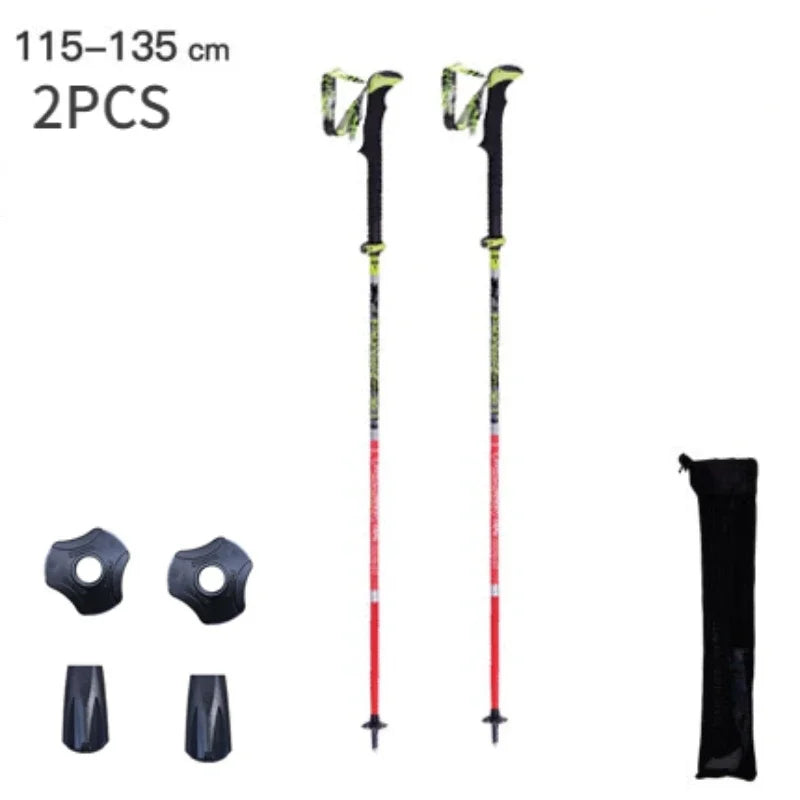 Folding carbon fiber trekking pole quick lock 115-135cm, black/red, 1pc or 2pc