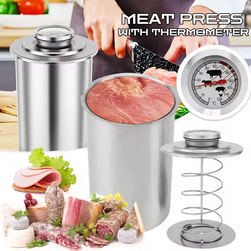 Ham Maker Stainless Steel Meat Press Cooker Deli Meat Press Mold with Thermometer for Pork Poultry Cooking Kitchen Accessories