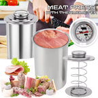 Ham Maker Stainless Steel Meat Press Cooker Deli Meat Press Mold with Thermometer for Pork Poultry Cooking Kitchen Accessories