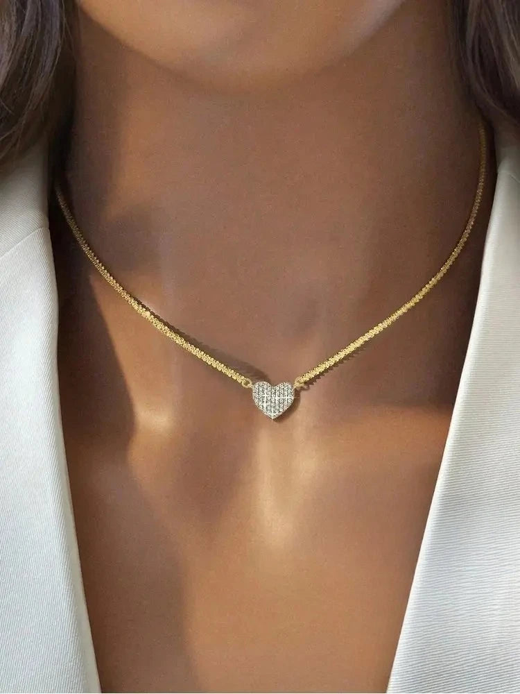 925 Sterling Silver Fashion Full Zircon Love Heart Necklace For Women Engagement Wedding Luxury High Quality Fine Jewelry