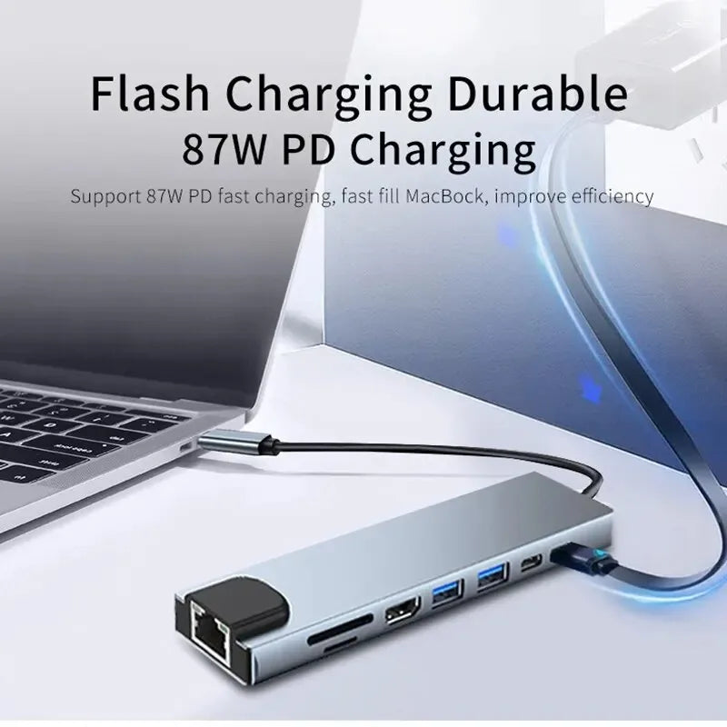 Usb 8In1 7in2 7in1 3in1 11in 1 Type C  To 4k HdTV Hub Adapter Sd Tf Rj45 Card Reader Pd Fast Charge For Macbook laptop Computer