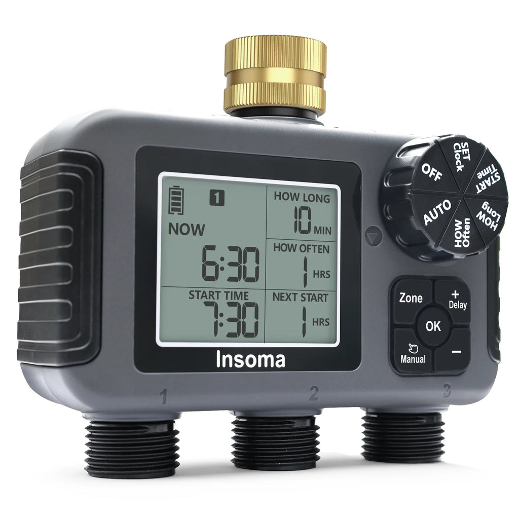 Insome Automatic Water Timer 3 Outlets Dip Watering Hose Faucet Sprinkler Timer Independent Control Programmer for Garden Yard