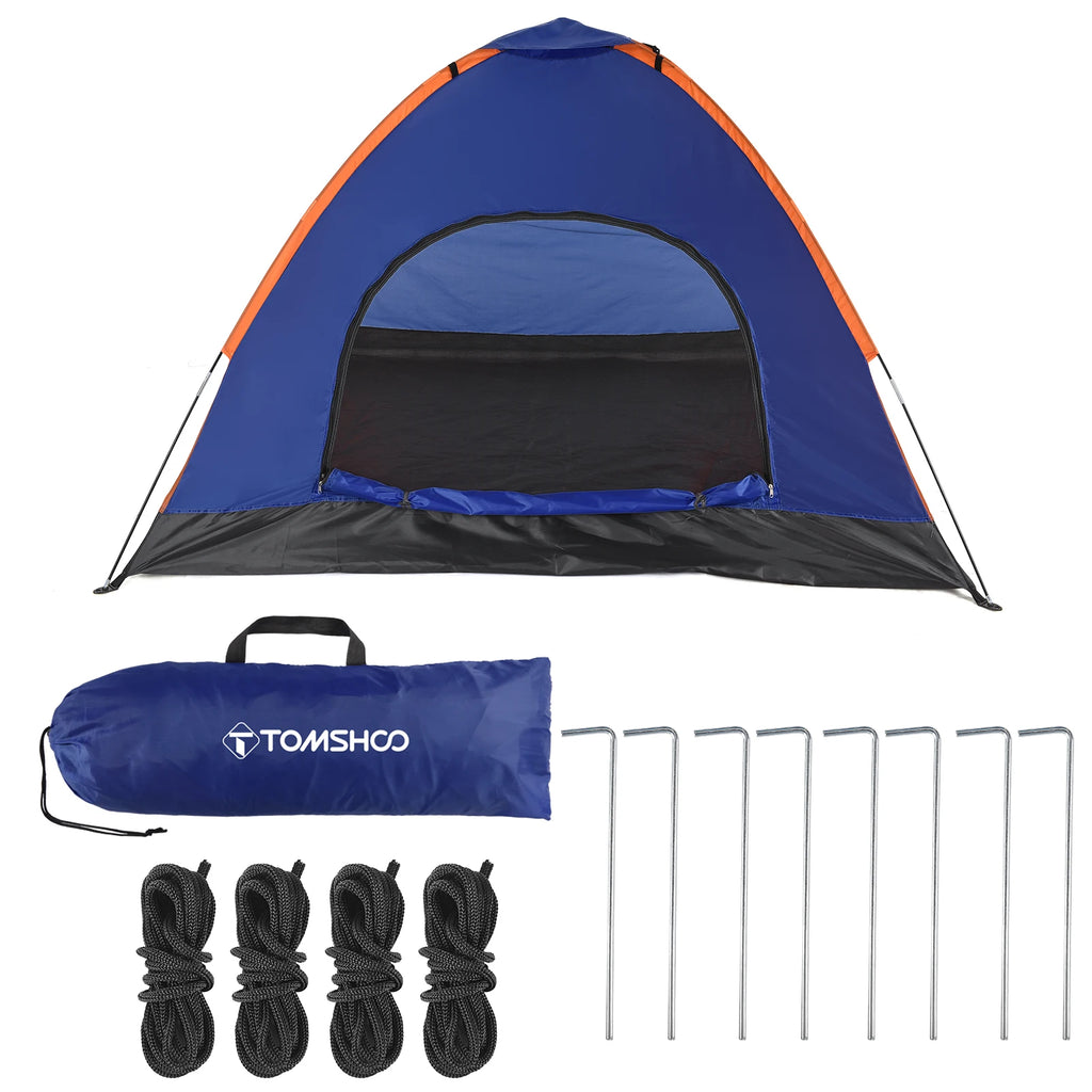 TOMSHOO 3-4 Person Camping Tent with Rainfly, Lightweight Backpacking Tent, Blue Orange