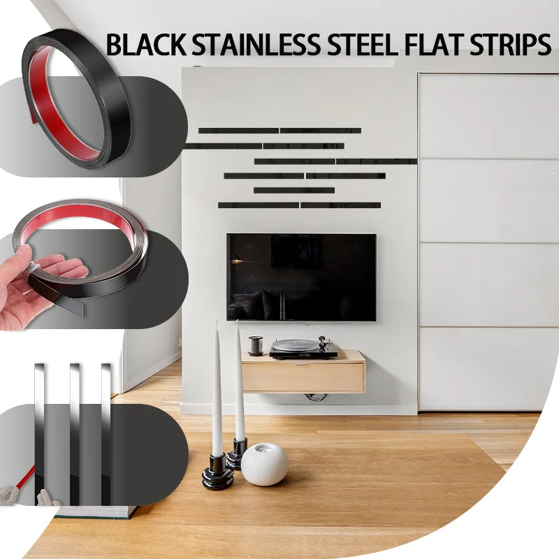 15 meters - Stainless steel mirror wall sticker, self-adhesive, suitable for door, window, ceiling waistline decoration