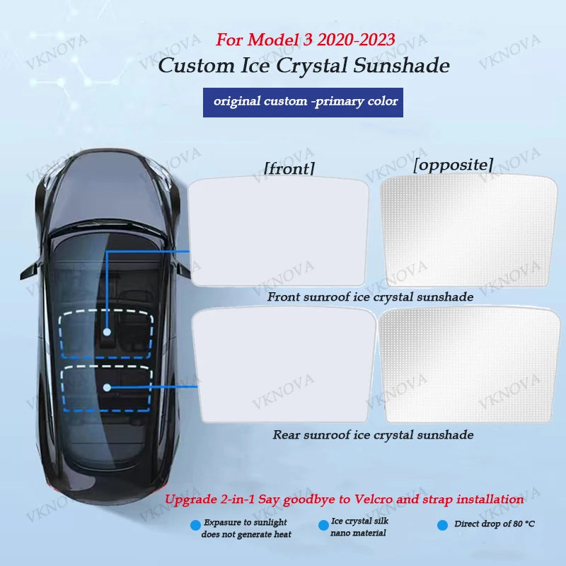 Sunshades For Tesla Model 3 Sunroof Highland 2025 Model Y 2020-26 Ice Cloth Buckle Sun Pare Glass Front Rear Skylight Accessory