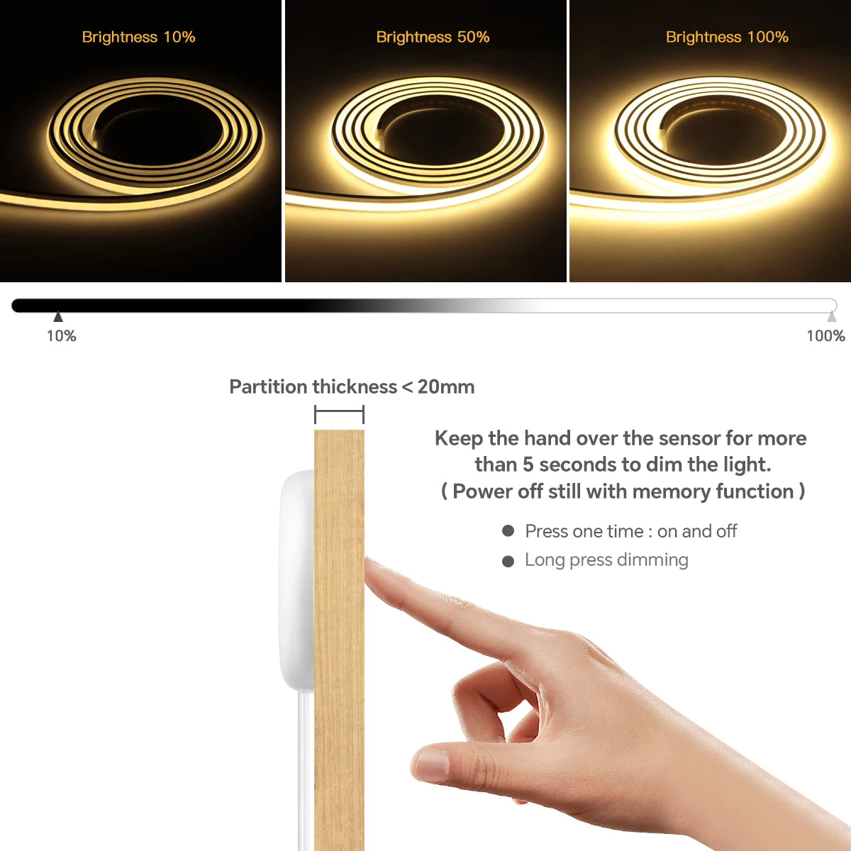 Self-Adhesive COB LED Under Cabinet Lamp Kitchen Light Touch Dimmable Silica Gel Neon Lights Tape 2m 3m 5m 10m Decor Lighting