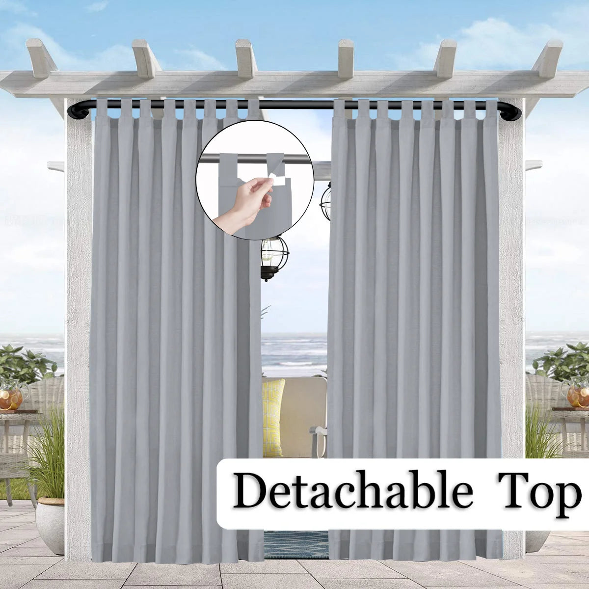 1PC Sun-Blocking & Waterproof Curtain - Easy-Hang Tab Top for PatioPergola & Gazebo Decor