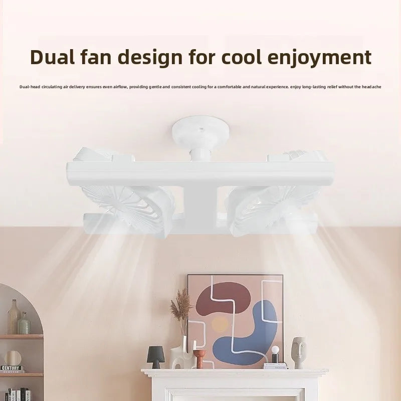 Remote Control Dual Head E27 Ceiling Fan Light Adjustable Angle Silent LED for Living Room Bedroom Kitchen Patio Home Decor