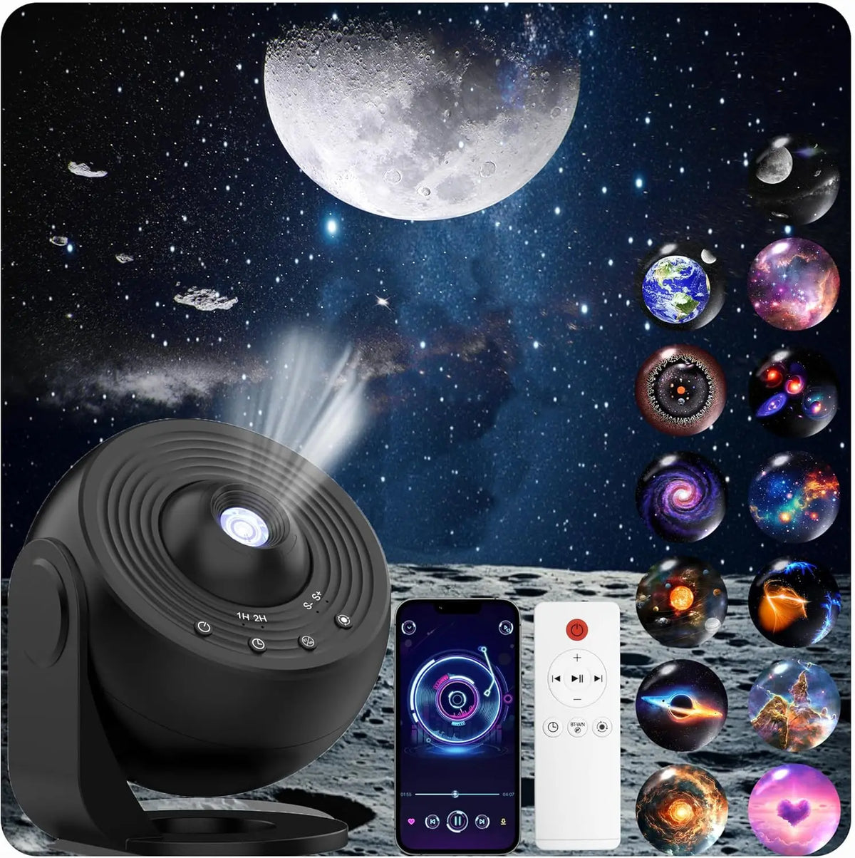 Galaxy Star Projector Night Light Planetarium with Remote, Bluetooth, Black