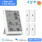 Tuya WiFi Weather Station Digital Thermometer Room Hygrometer RF433 Indoor Outdoor Humidity Temperature Sensors Table Wall Clock