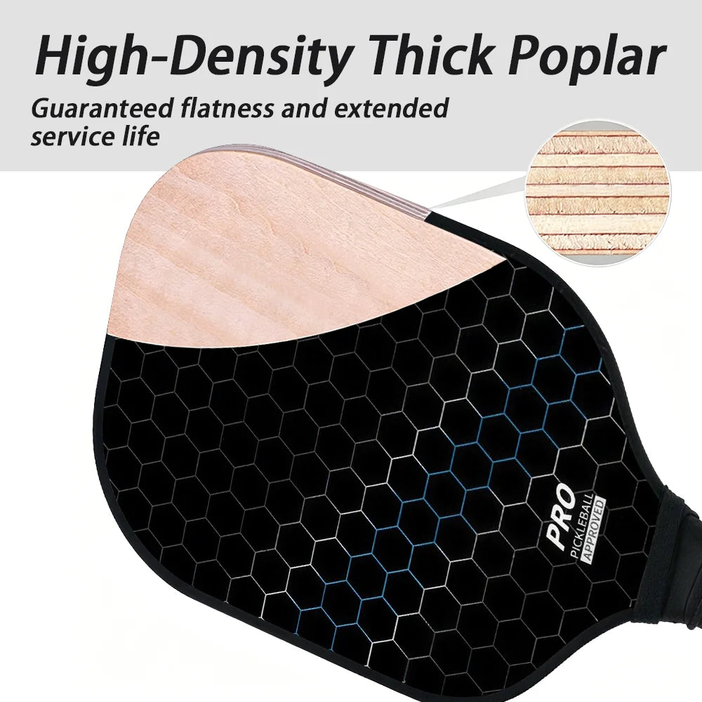 Poplar Wood Pickleball Paddle Set with 4 Balls & Carry Bag, Comfort Grip, Black/Blue