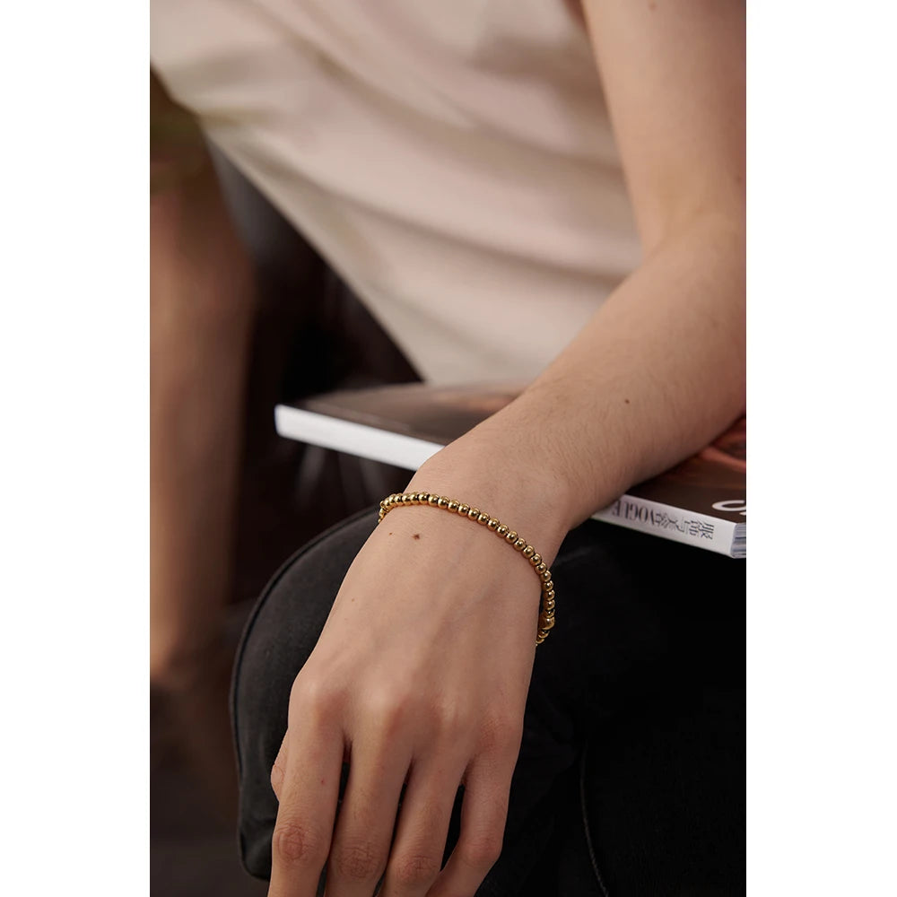 Yhpup Stainless Steel Bead Chain Bangle Bracelet Cubic Zirconia Jewelry Trendy Golden Metal Waterproof Bracelet браслеты женские