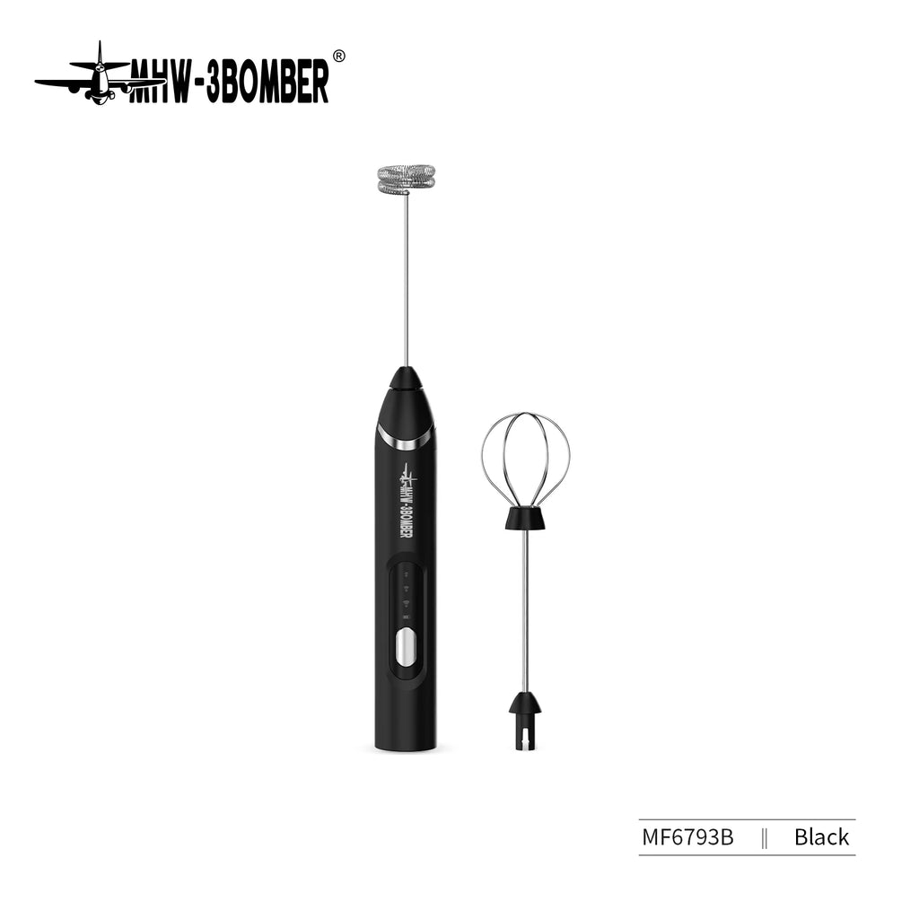 MHW-3BOMEBR Rechargeable Milk Frother Handheld Electric Foam Maker Stainless Steel Whisk Drink Mixer Foamer for Latte/Cappuccino