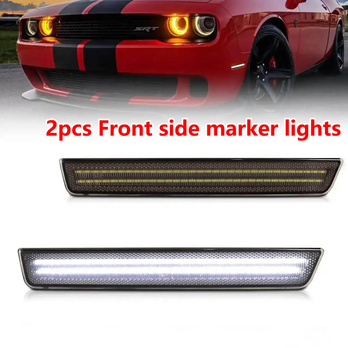 Car Front Amber Rear Red Bumper LED Side Marker Light Lamps For Dodge Challenger 2015 2016 2017 2018 2019 2020 2021 2022 2023