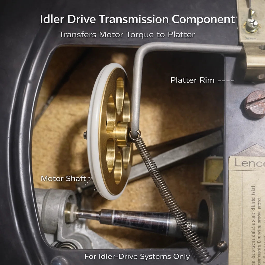 Brass Idler Wheel Drive Component for Lenco L75 / L78 Turntables, Precision Shaft, Complete Replacement Kit with Rubber Tires