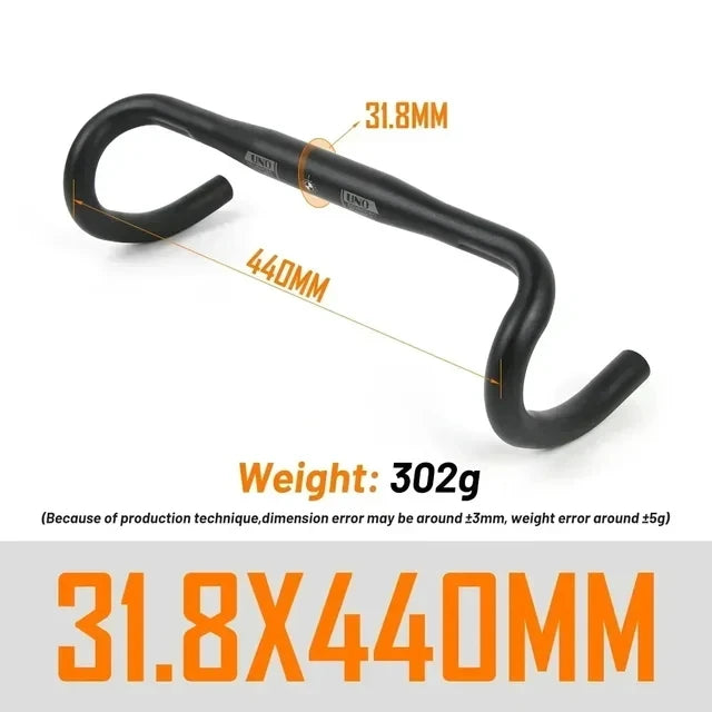 UNO UltraLight Racing Road Bike Handlebar Bent Bar 25.4/31.8MM 360/380/400/420/440/460MM 6061 Aluminum Alloy Stem Handlebar