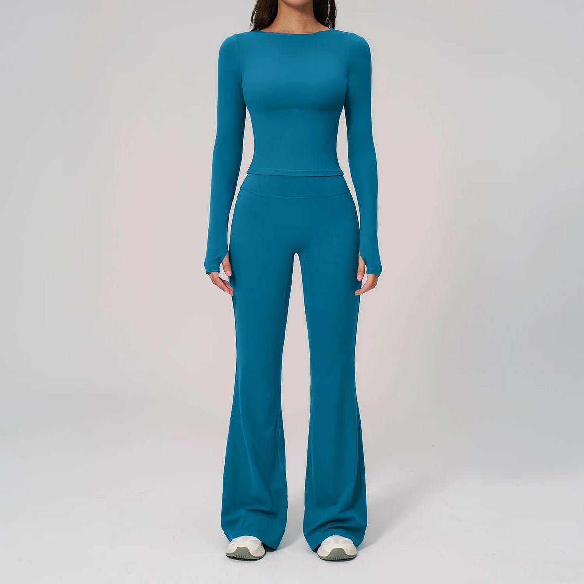2PCS Women Tracksuits Yoga Suit Sport Outfits Gym Clothes Breathable Long Sleeve Flared Pants Athletic Wear Female Yoga Clothing