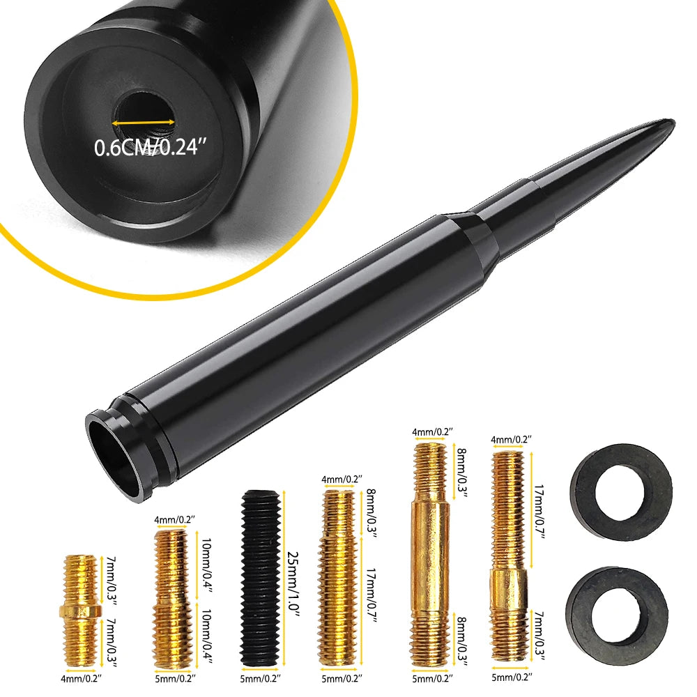 14cm (5.7in) Universal Car Roof AM/FM Bullet Whip Antenna with Screws, Black 1 Set
