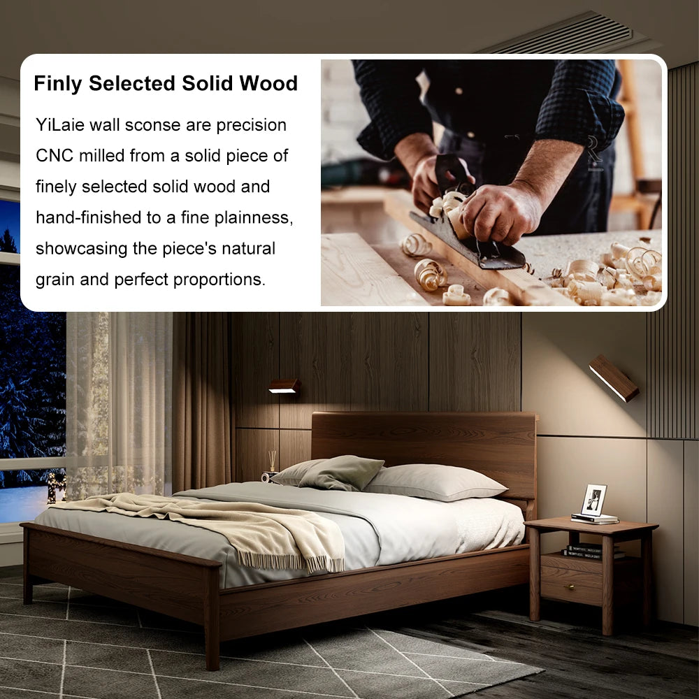 2 Pack Nordic Solid Wood Wall Sconces Rechargeable Night Lamps 360 Rotation Dimmable Touchable Wall Reading Lights for Bedside