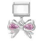2025 New Sweet Pink Zircon Heart Bows Cherry Moon Star DIY Making Bracelet Women Men Stainless Steel 9mm Italian Charm Links Fit