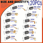 120-Piece Carbon Brush Combination Set, Carbon Brushes for Home Renovation Power Tools in 12 Sizes to Choose From, Suitable for Angle Grinders, Impact Drills, Electric Drills, Electric Hammers, and Circular Saws for Repair and Replacement Parts.