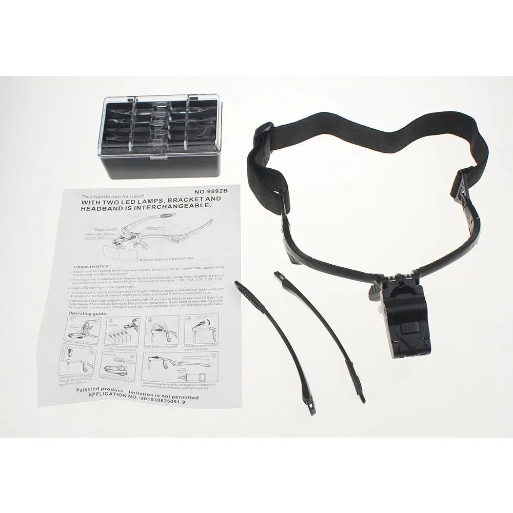 1.0/1.5/2.0/2.5/3.5X Magnifier Headband Magnifying Glasses Eye Repair Magnifier 2 LED Light Glasses Loupe Optical Lens