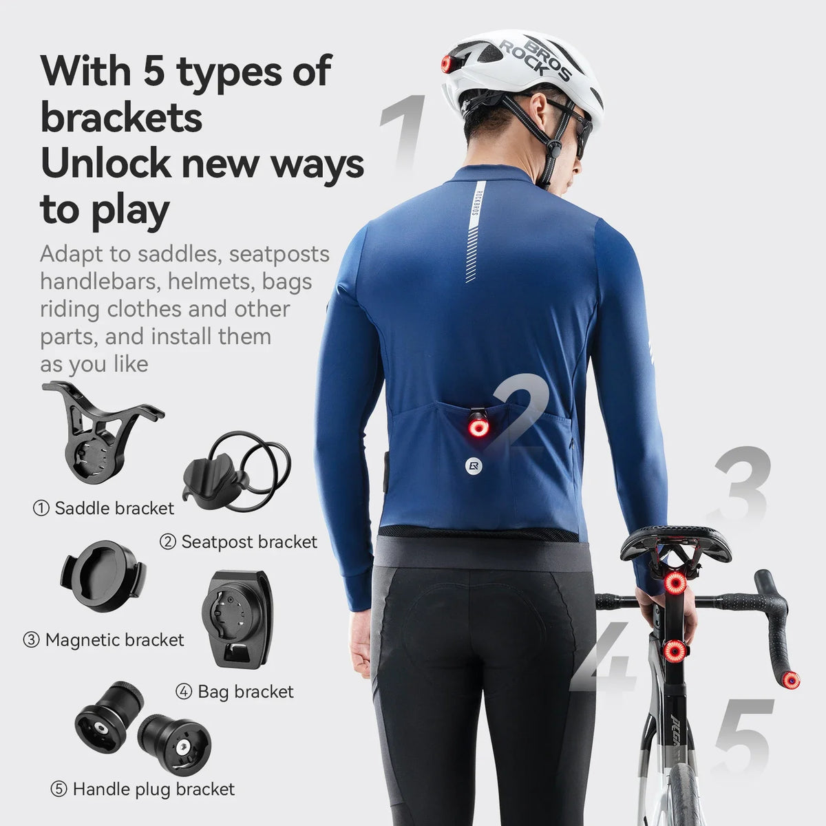 ROCKBROS Bicycle Handlebar End Lights IPX6 Bike Rear Light 5 modes Bike Lamp Intelligent Brake Sensor Safety Night Riding