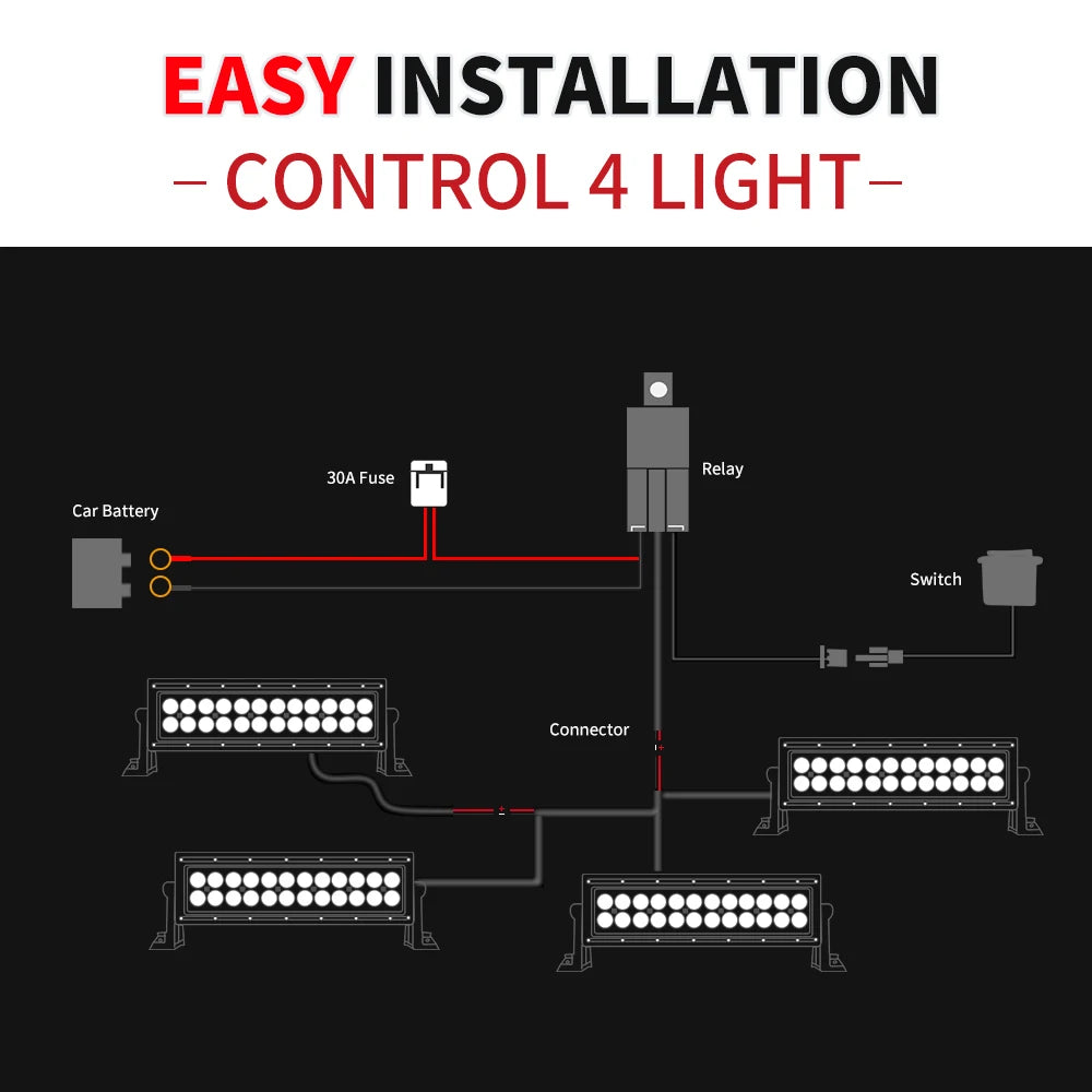 CO LIGHT Truck LED Wrok Light Wiring Harness Kit 12V On off Waterproof Switch Power Relay Blade Fuse-4 Lead 24V for Tractor 4x4