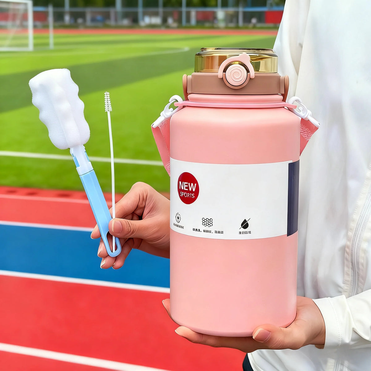 2L Insulated Straw Water Bottle 1pc, Portable Sports Bottle, Pink/White/Black/Green
