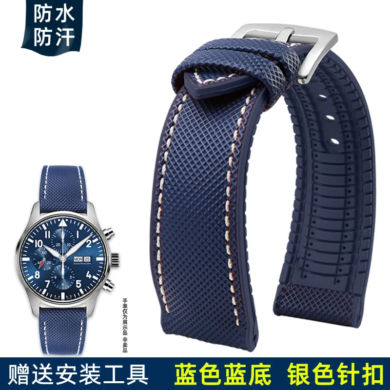 for IWC Pilot Mark 18 Portuguese Tudor Breitling Nylon Rubber Bottom Watch Strap Watchband 19mm 20mm 21mm 22mm 23mm 24mm